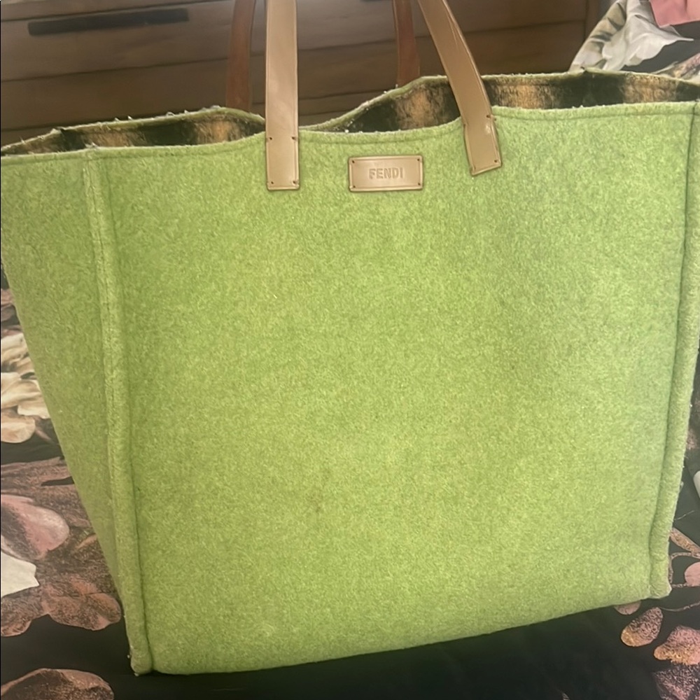 Fendi Green Structured Tote with Leather Handles
